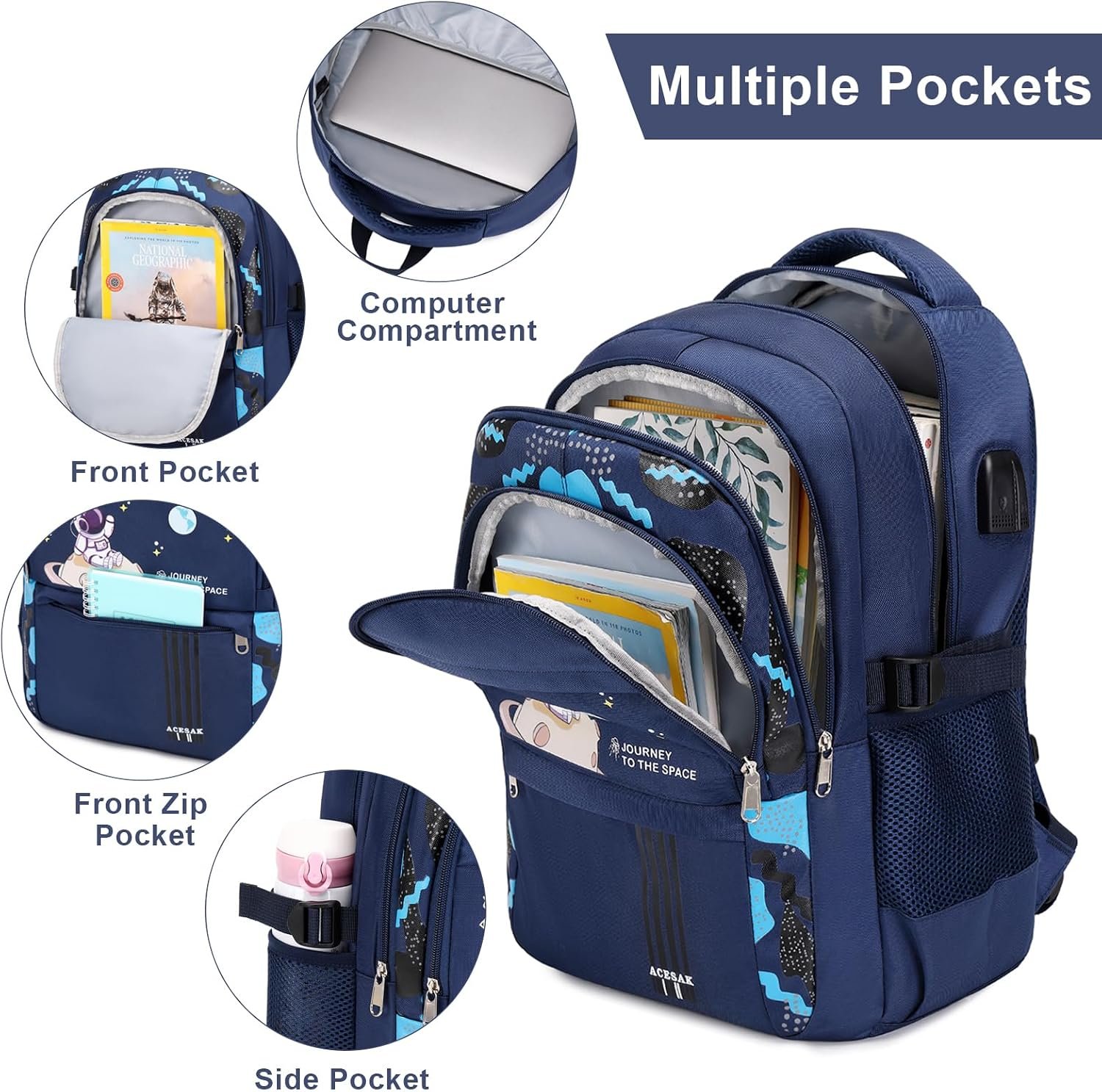 ACESAK Backpack for Boys - Boy Backpack Schoolbag for Boys Kids Children Teens Girls Elementary Middle School Bags, Waterproof Lightweight Kids Bookbag Backpacks Casual Daypack with Lunch Bag Set - Image 3
