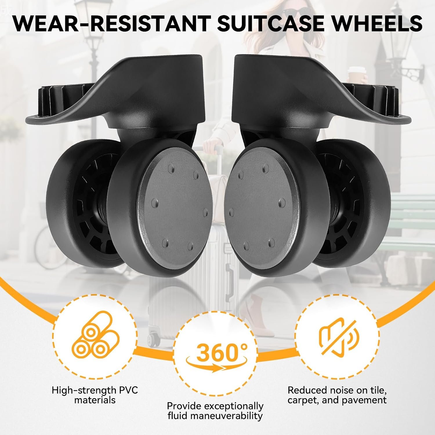 Luggage Wheels Replacement 2 Pack Heavy-Duty Suitcase Wheels with 5 Screw Holes,360° Smooth Rolling Spinner Casters for Luggage Repair(FW134-S) - Image 6
