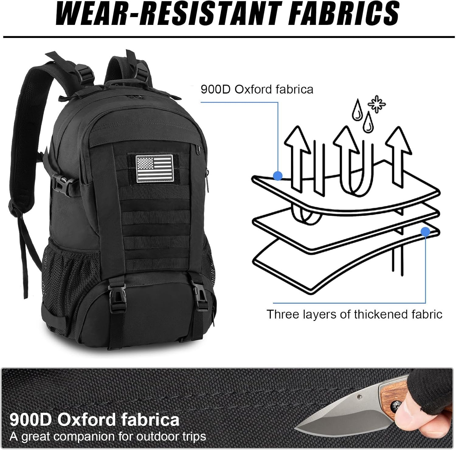 Jueachy Tactical Backpack for Men Hiking Day Pack Molle Military Rucksack Waterproof 30L EDC Bag with USA Flag Patch - Image 7