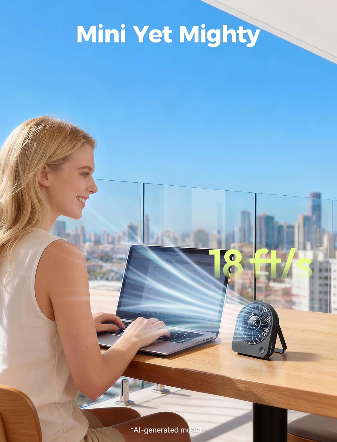 Aecooly Mini Portable USB Desk Fan, Small Enough to Hold Mighty Desktop Fan | USB & Battery Powered Quiet Table Fans, 4 Speeds Rechargeable Personal Fans for Home, Office, Travel, Gifts -Black - Image 3