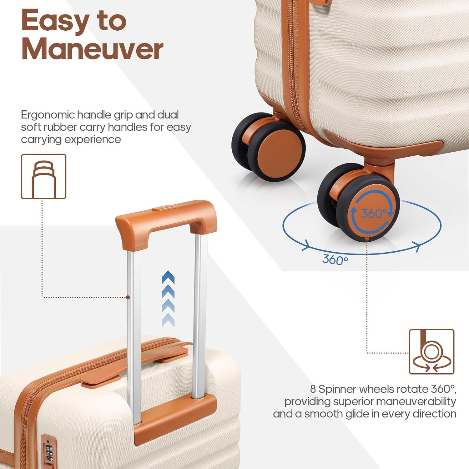 UKEIN Luggage Sets 3Piece, Carry On Luggage 20in Suitcase Set With Backpack | Carry On Suitcase with Spinner Wheels,PC Durable Hardside with TSA Lock,YKK Zippers,22x14x9 Airline Approved For Travel - Image 3