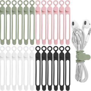 24Pcs Silicone Cable Ties, Cord Organizer Cable Management-Multi | Reusable Cord Ties for Electronics, Office Desk Accessories, Home Travel Essentials, Easy to Use, 4.2 Inch-4 Colors