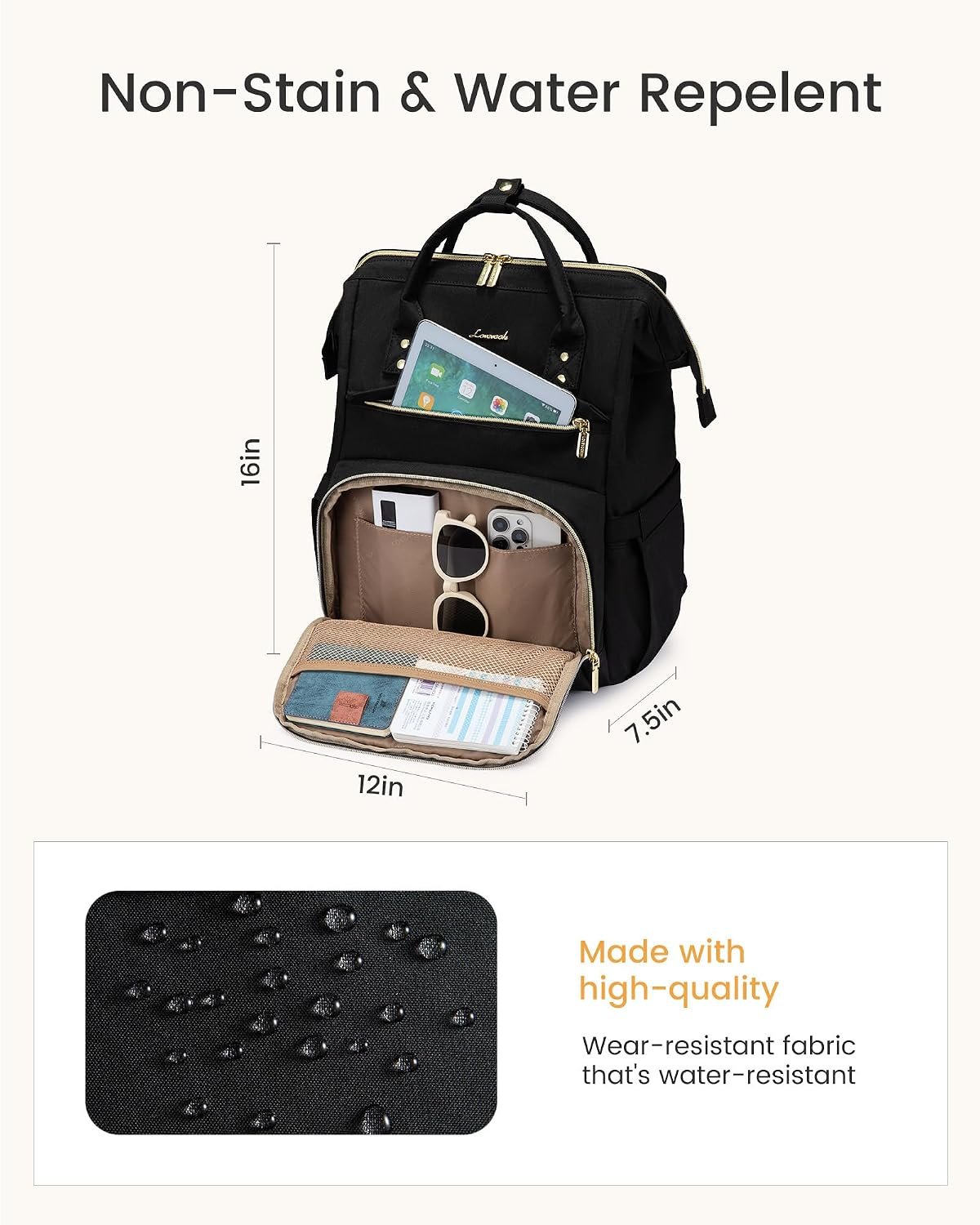 LOVEVOOK Laptop Backpack for Women with Giant Tumbler Holder Pocket,15.6 inch Waterproof Travel Backpack Purse Computer Laptop Bag,Professional Work College Nurse Teacher Backpack Casual Daypack,Black - Image 5