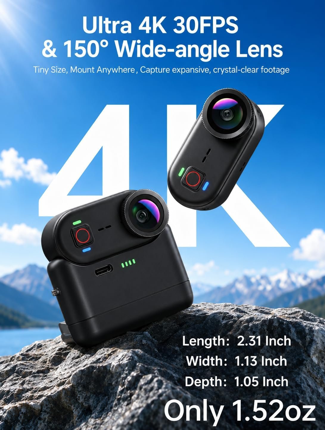 4K Waterproof Mini Action Camera, 64GB WiFi POV Video Wearable Body Camera | Magnetic pendant, clip mount, charging base, hands-free POV recording for motorcycle, hiking and sports - Image 2