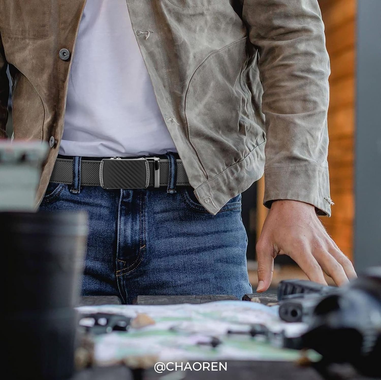 CHAOREN Men's Leather Ratchet Belt - Customizable Fit (35mm) | Smooth Sliding, Precise Micro‑Adjust, Trim to Fit, Dress & Casual Wear, Gift Box - Image 3