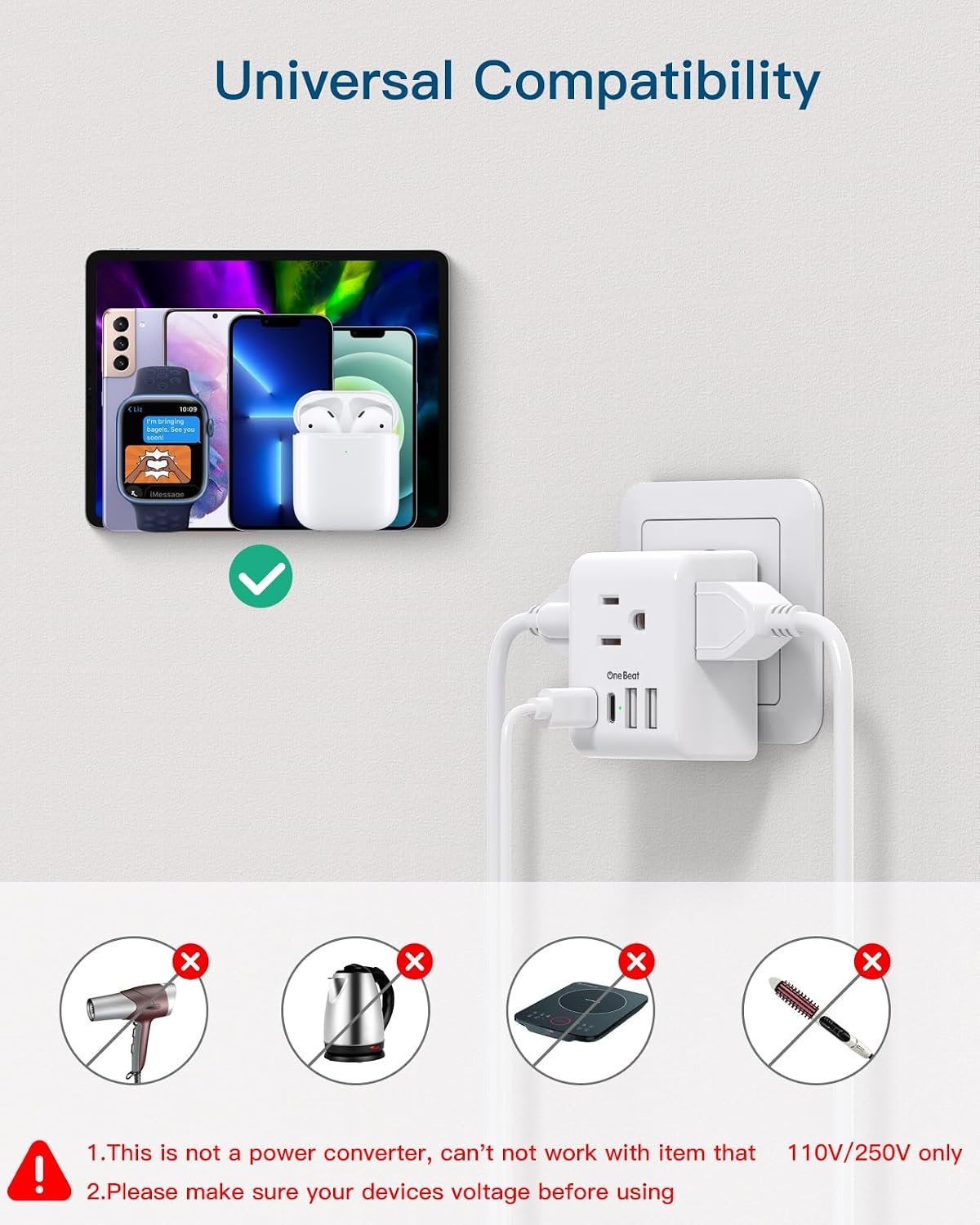 2 Pack European Travel Plug Adapter, Type C Plug Adapter Travel Essentials | International Power Adapter with 3 Outlets 4 USB Ports(2 USB C), US to Most Europe EU Spain Italy France Germany Plug Adapter - Image 6