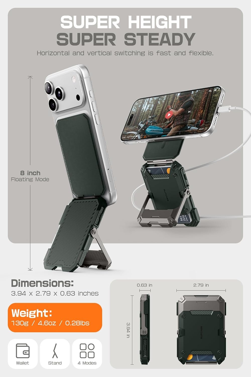 SUPCASE for MagSafe Wallet with Adjustable Stand, Hold 5 Cards, Green | RFID Blocking, Strong Magnetic Lock, Magnetic Wallet for Men, Phone Card Holder Tripod for iPhone 17/16/15/14/13/12 Series - Image 5
