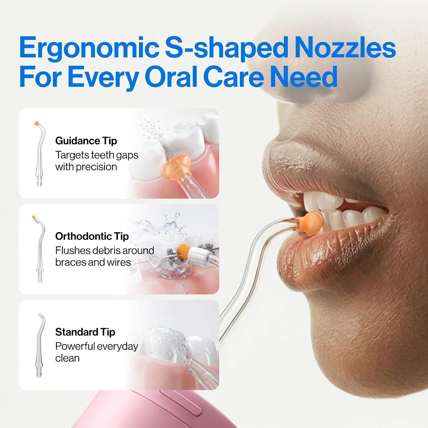 usmile C30 Cordless Water Flosser, 300ml Tank, 5 Modes, IPX7, Pink | S-Shaped Nozzle, USB-C Rechargeable Portable Oral Irrigator for Braces, Sensitive Gums, Teeth Cleaner, Home & Travel - Image 7