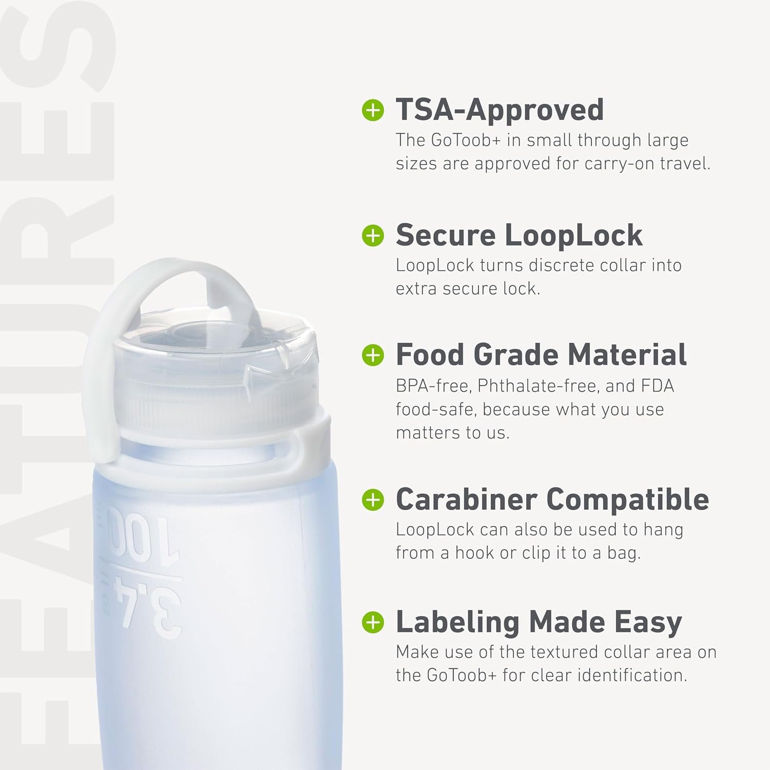 humangear GoToob+ 3-Pack, Large (3.4 fl oz), Clear/Green/Blue | Refillable & Leak-Proof Silicone Travel Size Bottles with Locking Cap for Toiletries, Camping & TSA Carry-On - Image 4