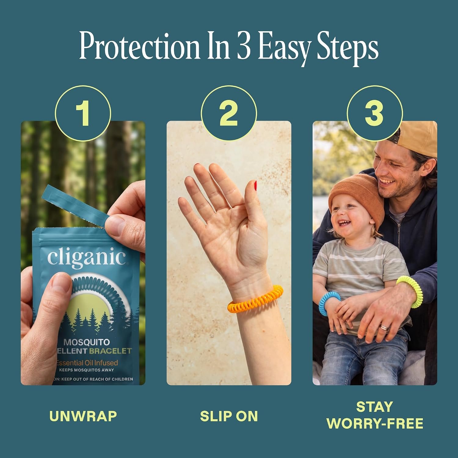 Cliganic 10 Pack Mosquito Repellent Bracelets for Adults & Kids - Natural DEET-Free Bands, Individually Wrapped - Image 7