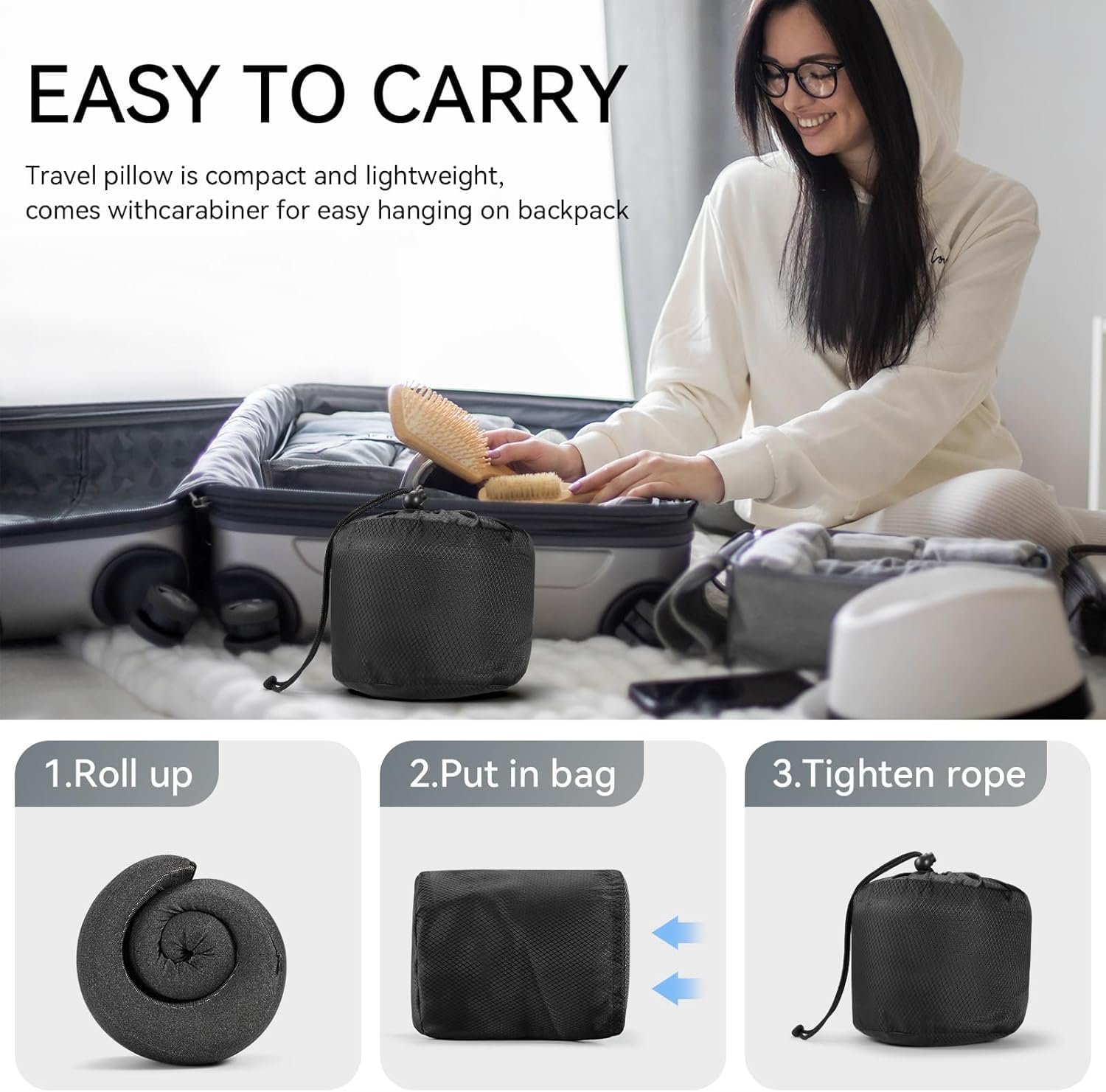 SZXYX Travel Pillows - 100% Pure Memory Foam Neck Pillow for Airplanes, Comfortable Breathable Cover, 360° Support Stowable Pillows for Sleeping, Car, Airport Travel Essentials, Pigeon Grey - Image 2