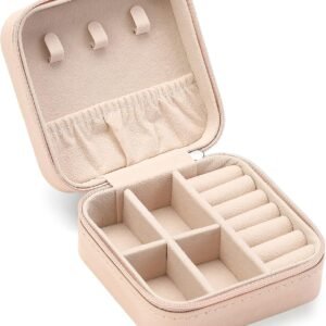 ZPROW Travel Jewelry Case, Mini Portable Jewelry Travel Boxes, Small Jewelry Organizer for Rings, Earrings, Pendants, Watches, Necklaces, Lipsticks Organizer Storage Holder Case (Pink)