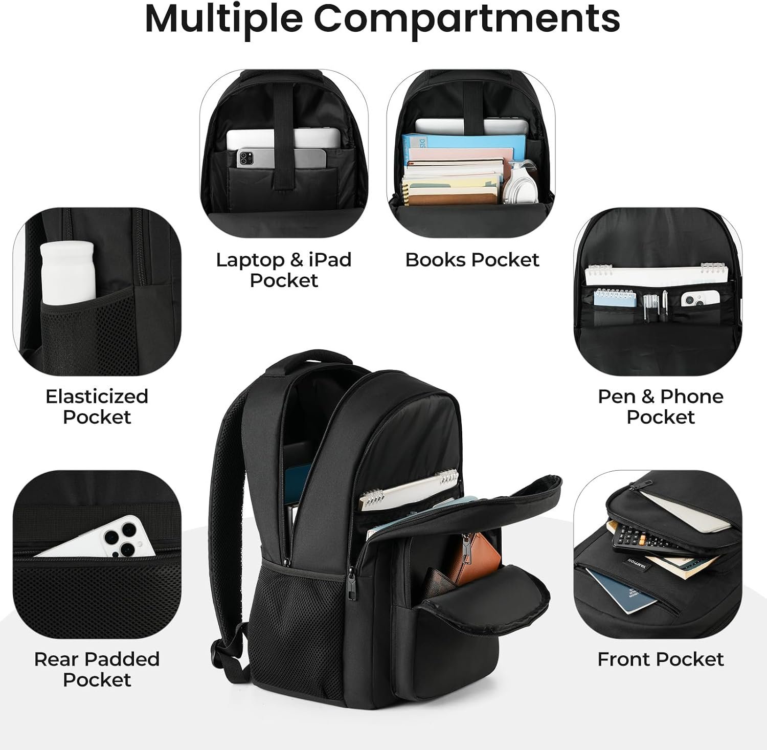 YAMTION Laptop Backpack for Men and Women, Black Backpack, School Backpack for Boys and Girls, Bookbag, Work Backpack Fits 15.6 Inch Laptop and Notebook - Image 2