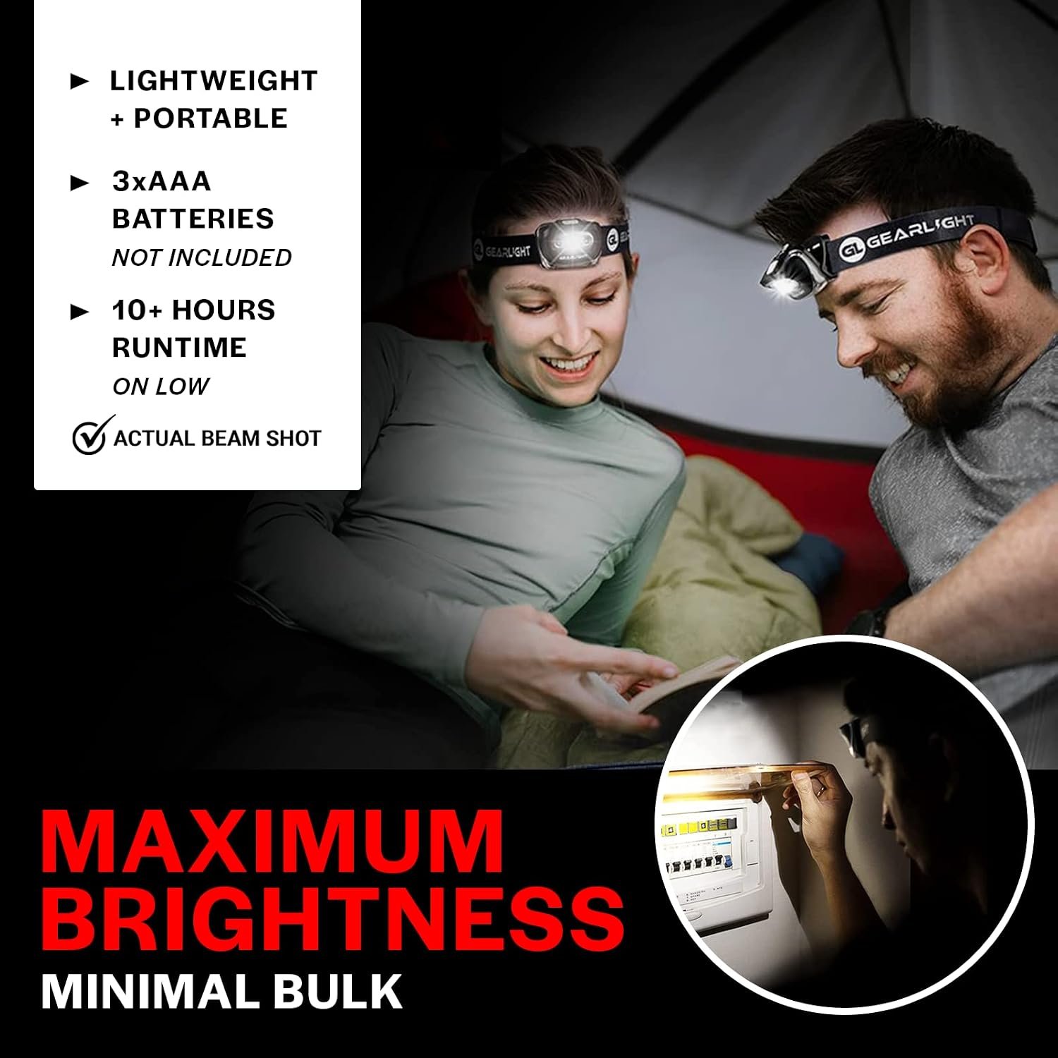 LED Headlamp 2-pack Battery Powered (AAA) (Batteries Not Included) | Head Lamp for Running Hunting Camping Fishing Hiking with Red Light and Adjustable Headband - Bright Forehead Headlamp 7 Modes - Image 6