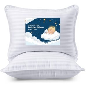 Utopia Bedding Toddler Pillow 2 Pack, Cotton Blend Shell 13x18 Inch, White | Soft and Breathable Small Satin Striped Kids Pillow, Baby Sleeping For Toddler, Bed and Travel, Age 2 and Above