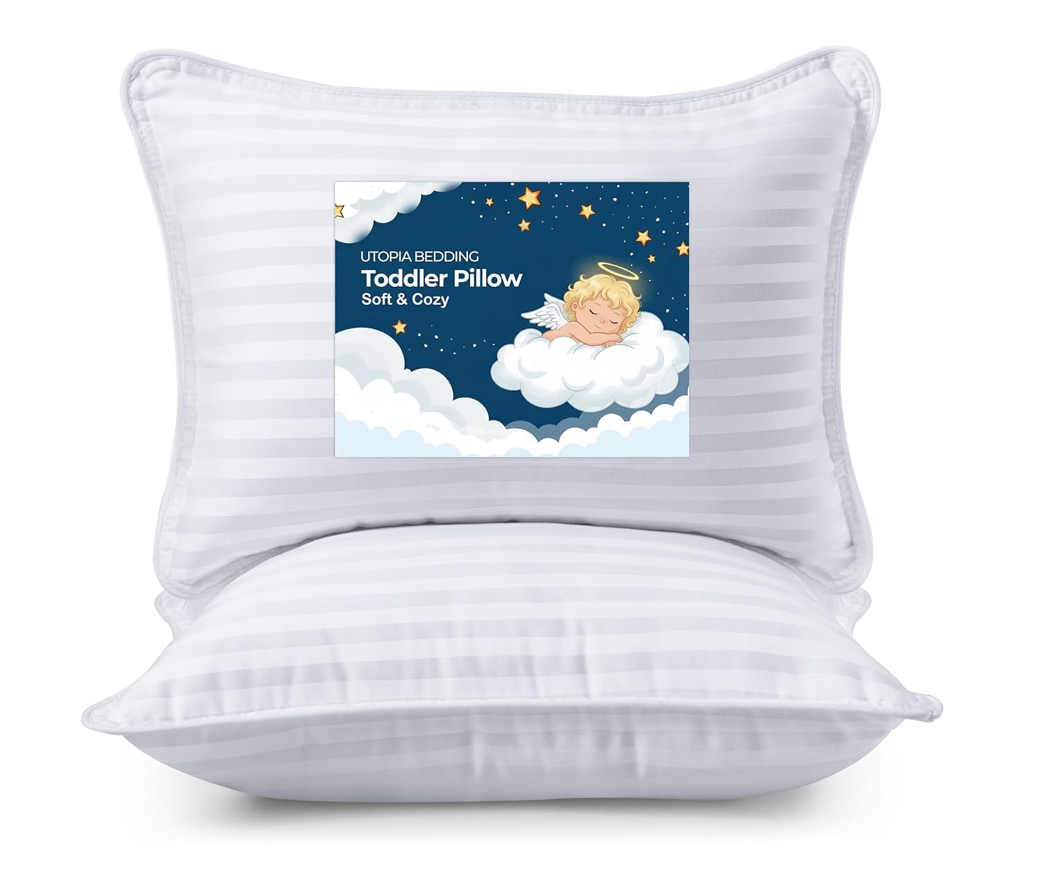 Utopia Bedding Toddler Pillow 2 Pack, Cotton Blend Shell 13x18 Inch, White | Soft and Breathable Small Satin Striped Kids Pillow, Baby Sleeping For Toddler, Bed and Travel, Age 2 and Above