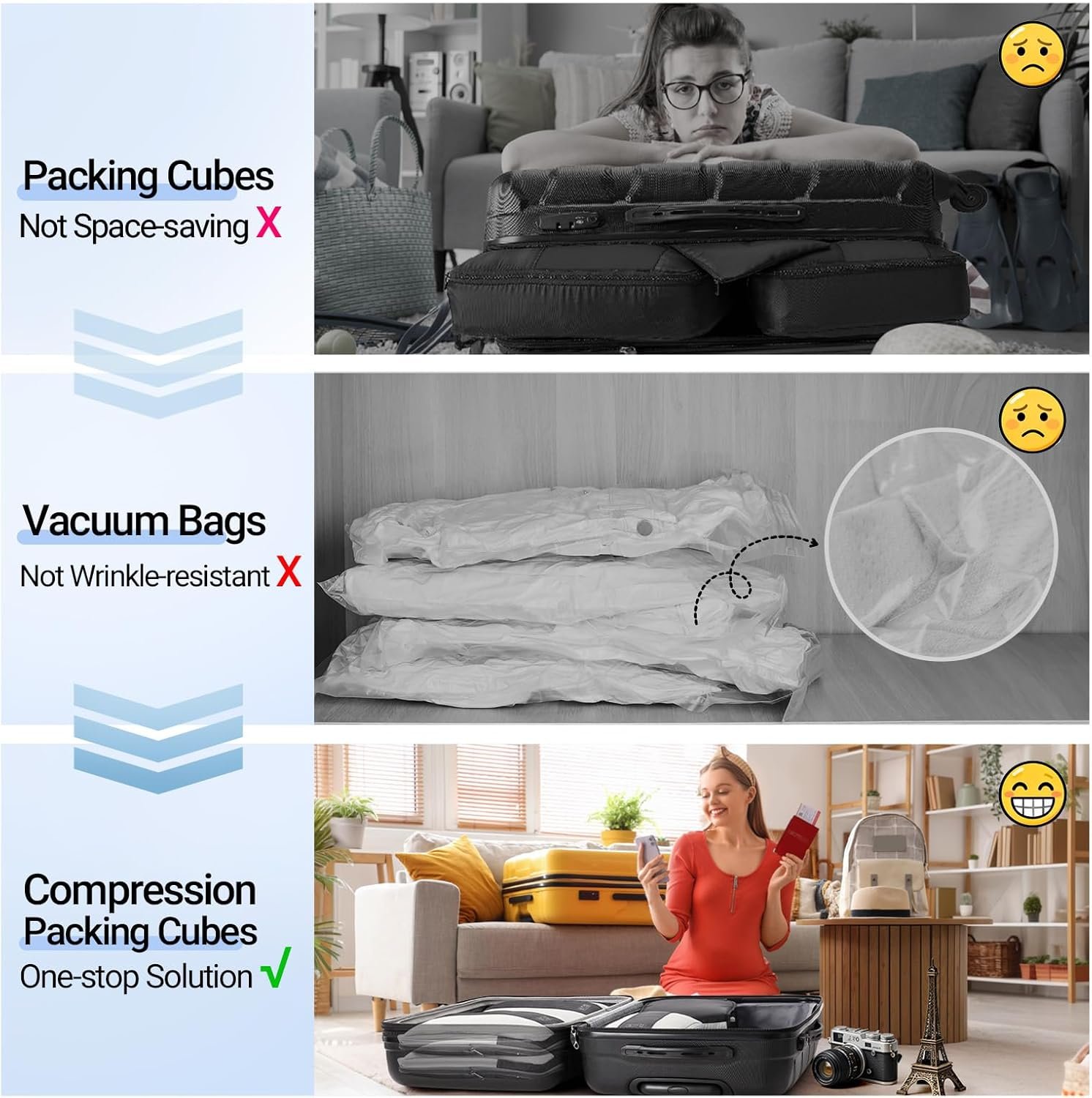 OlarHike 10 Set Compression Packing Cubes for Travel Essentials,Compressible Expandable Space Saver Bags for Organizing Clothes,Luggage Suitcase Garment Bags with Over 1000 pcs Mesh Holes(Black) - Image 6
