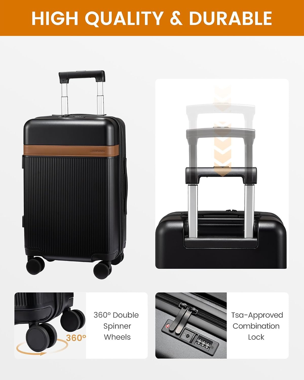 LOVEVOOK Hard Shell Carry On Luggage 22x14x9 Airline Approved with Removable Lining,22 Inch Carry On Suitcase with Spinner Wheel TSA Lock,Lightweight Checked Luggage for Men Women Travel Business Trip - Image 6