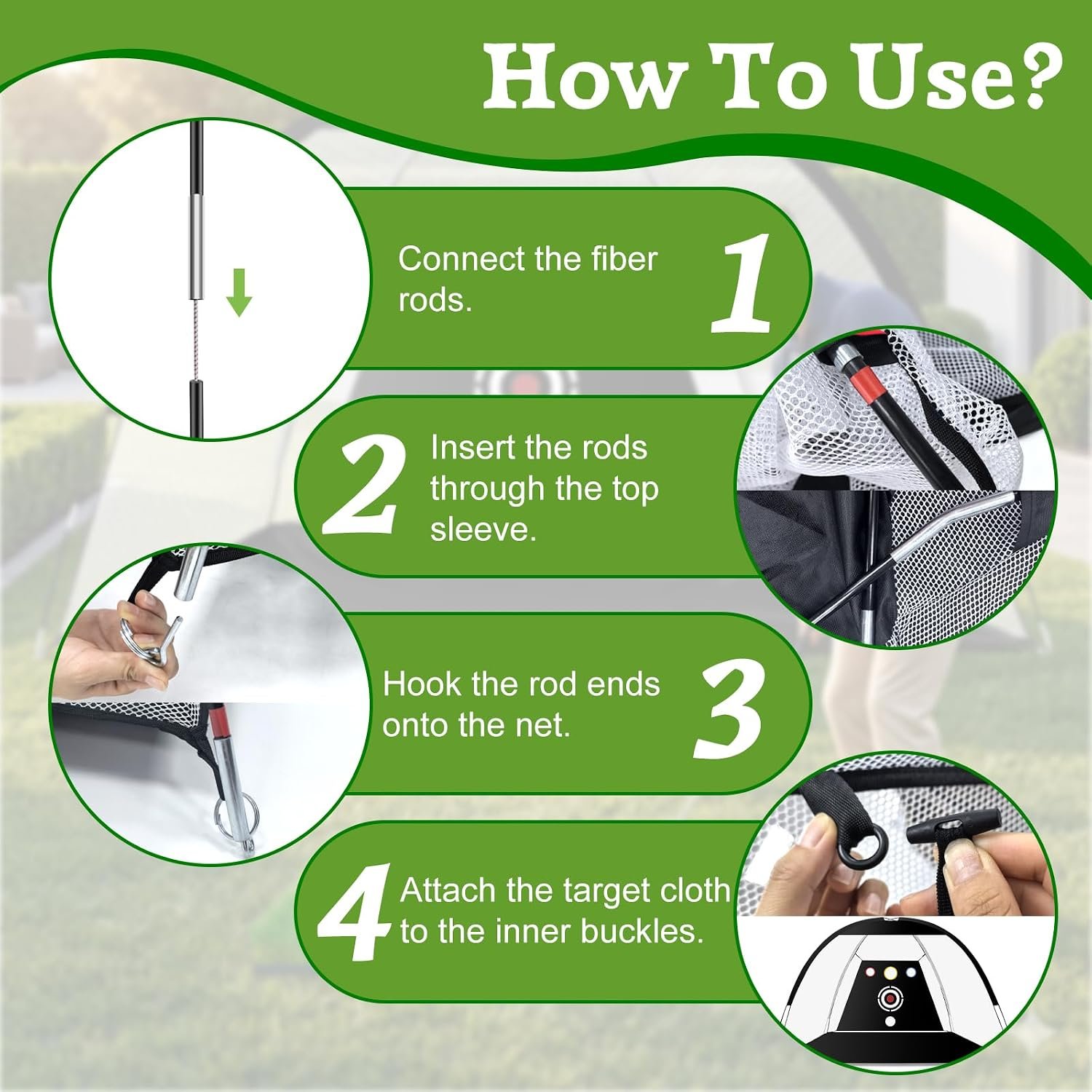 Golf Net, Dikutar 10x7ft Practice Bundle with Tri-Turf Mat & 4-Targets | Durable 420D hitting cages for backyard driving and swing training. Includes 5 balls, tee, and carry bag. Gifts for men. - Image 8