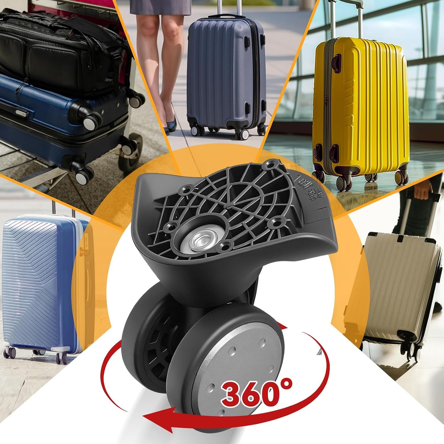 Luggage Wheels Replacement 2 Pack Heavy-Duty Suitcase Wheels with 5 Screw Holes,360° Smooth Rolling Spinner Casters for Luggage Repair(FW134-S) - Image 4