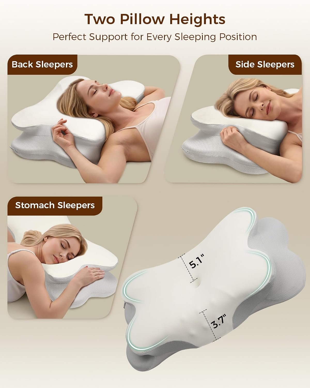 Cervical Neck Pillow, Soft Contour Memory Foam Pillow | for Neck and Shoulder Pain Relief, Orthopedic Dual-Height Design, Ergonomic Pillow for Side, Back, Stomach Sleepers - Image 6