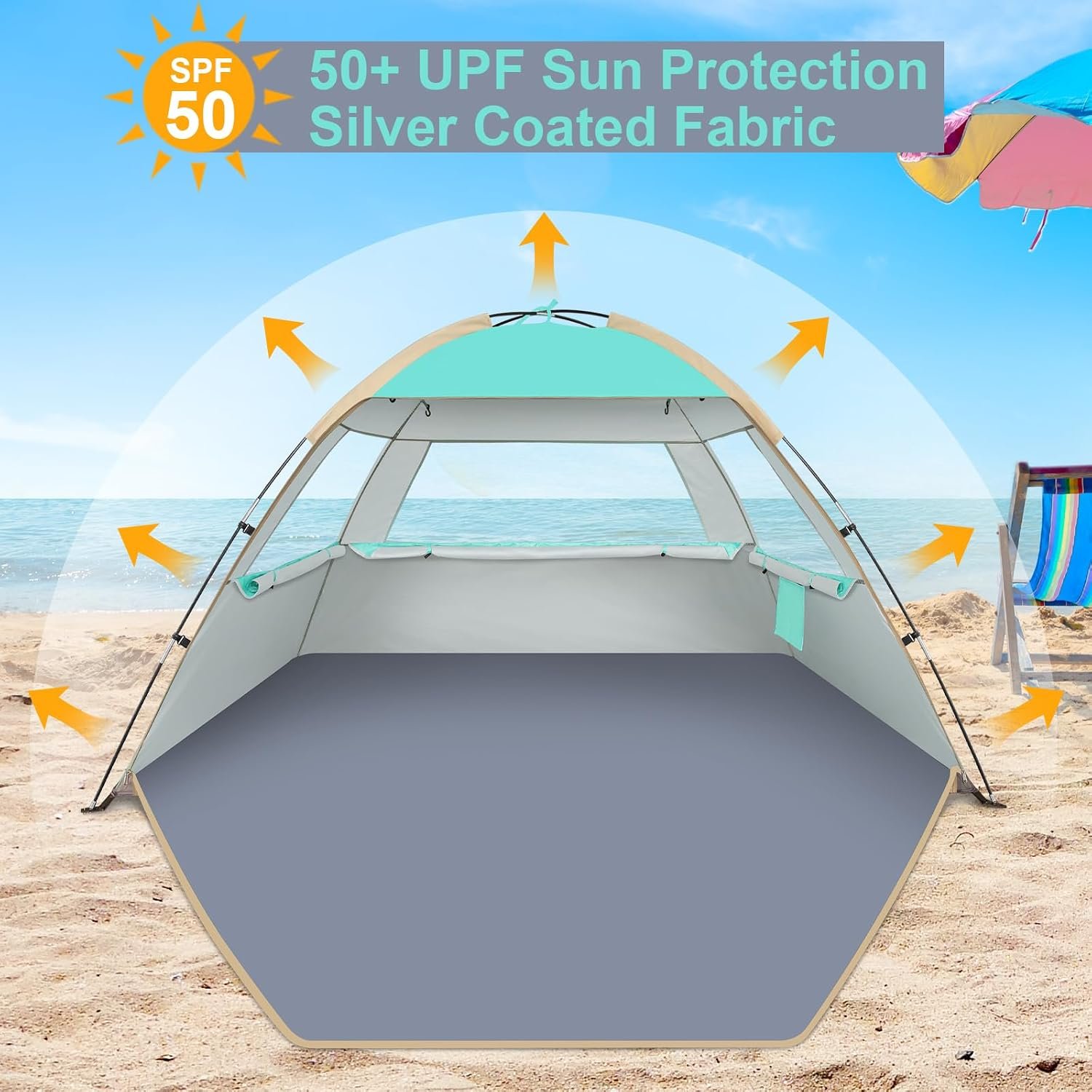 Gorich Beach Tent Sun Shelter for 3/4/6/8/10 Person with UPF 50+ UV Protection, Lightweight & Easy Setup Beach Shade Canopy, Portable Beach Shade Tent Beach Cabana - Image 3
