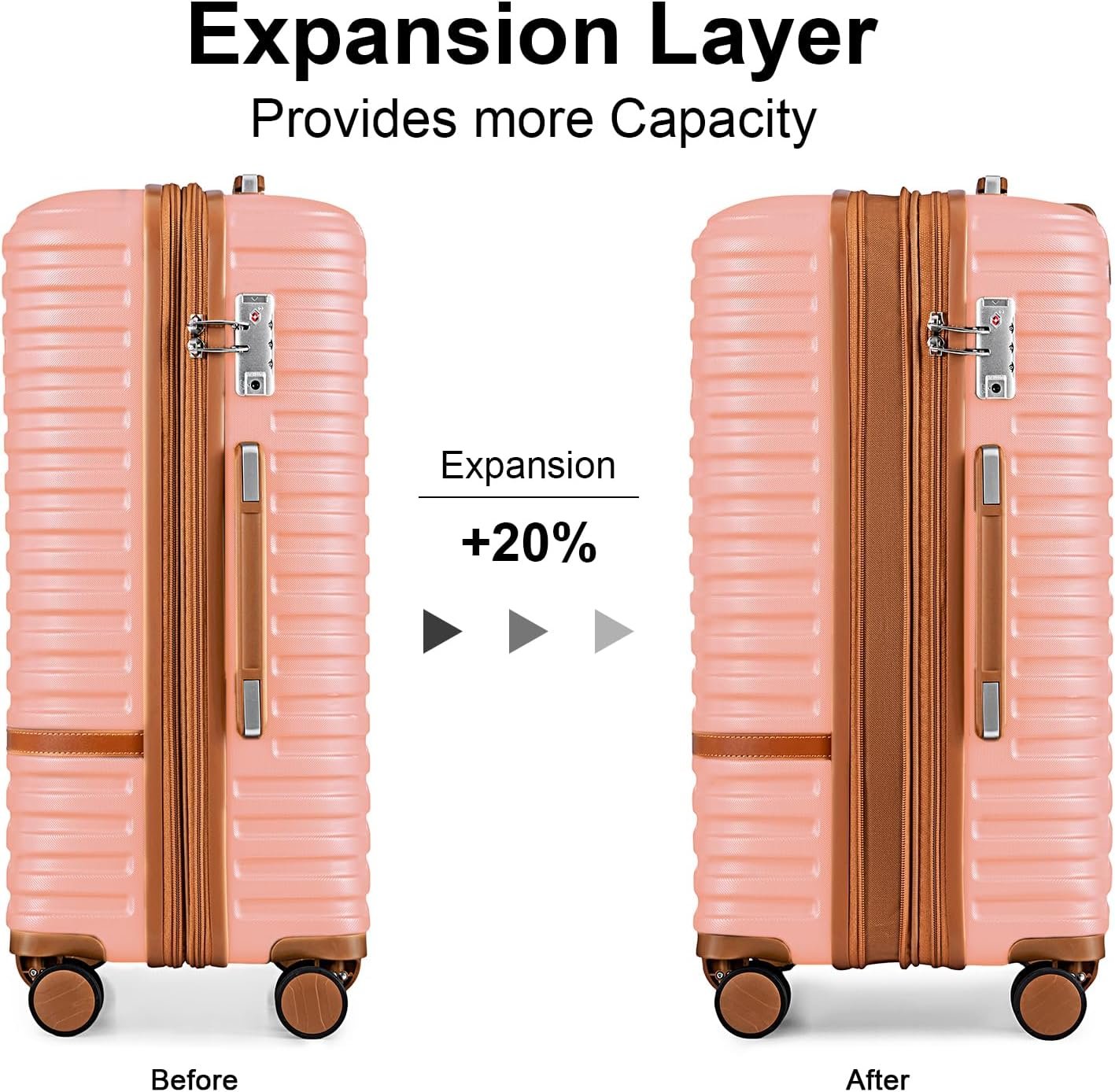 Joyway Carry On Luggage 20 Inch Expandable Suitcase with Spinner Wheel, 4 Piece Hard Shell Luggage Set with TSA Lock(Pink brown) - Image 2