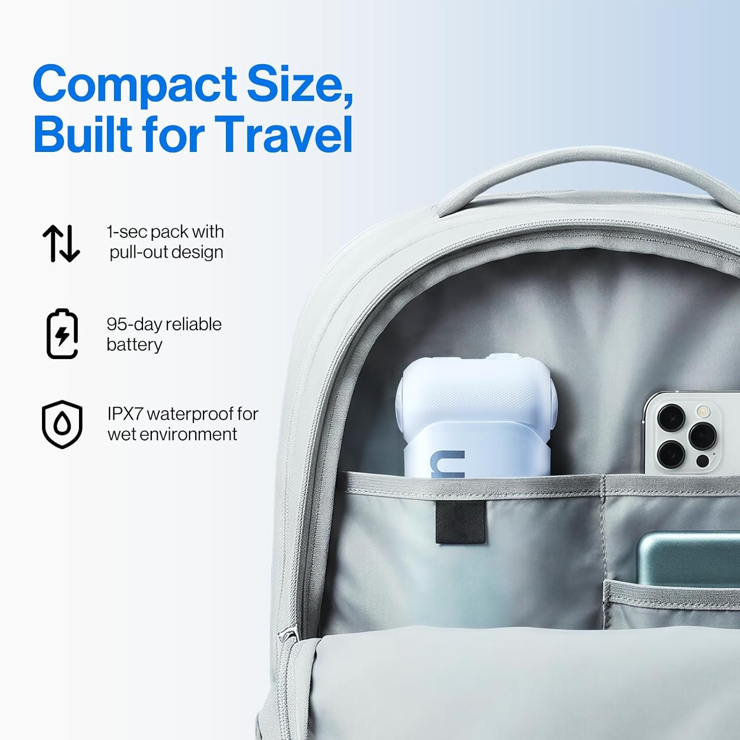 usmile C10 Portable Water Flosser for Travel, 95-Day Battery, IPX7, Blue | 180ml Tank, 4 Modes, 360° Nozzle, Cordless Oral Irrigator for Braces, Implants & Sensitive Teeth, Teeth Cleaner - Image 4