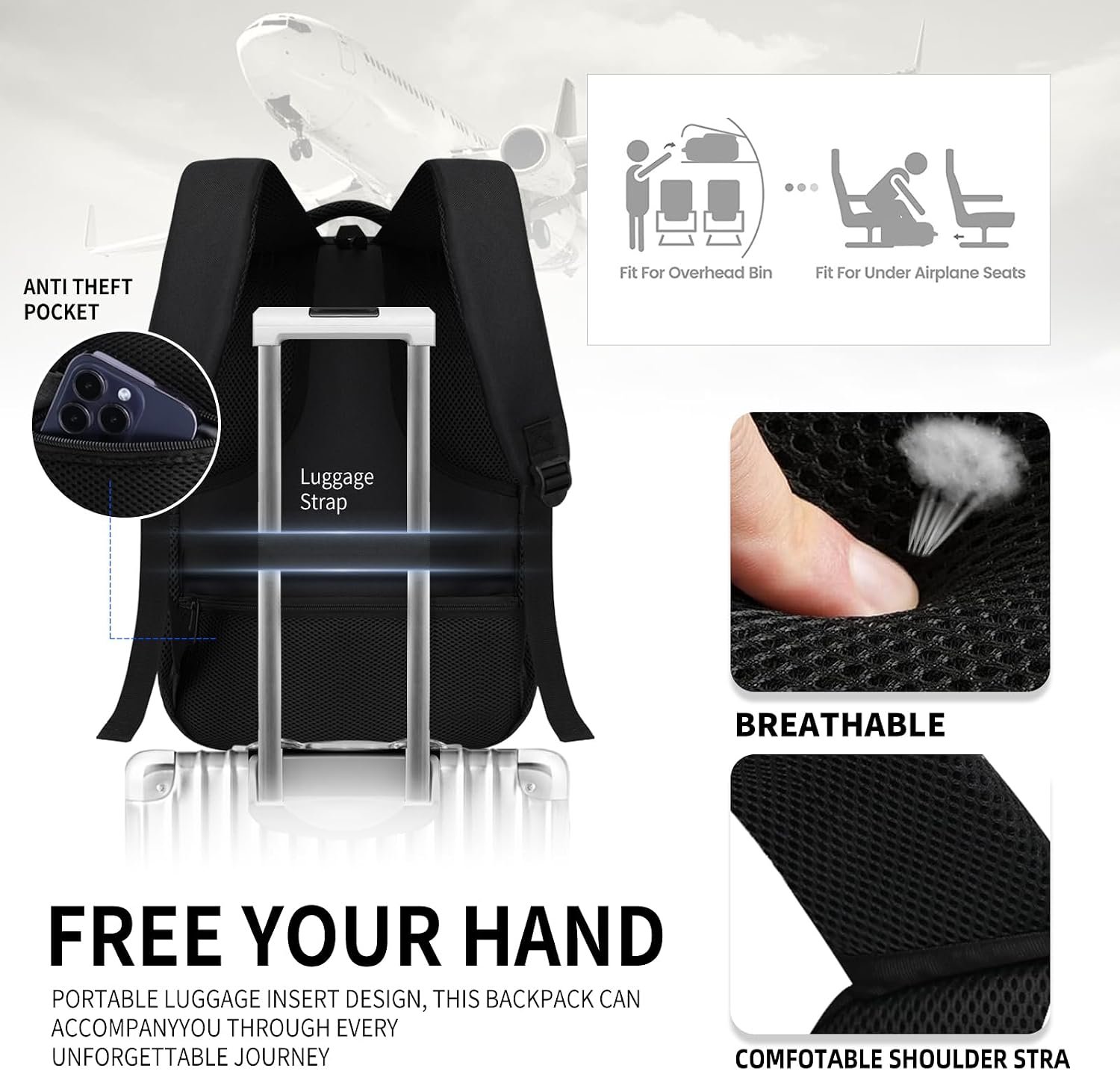 Classic School Backpack for Boys Girls Teens, Black Backpack for Men Women, 15.6 Inch Laptop Bookbag with Reinforced Straps for College High Middle School Work Business Book Bag - Image 5
