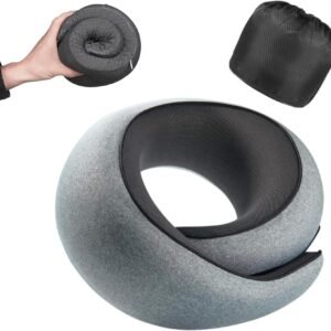 Travel Neck Pillow for Airplanes, Memory Foam Neck Pillow with Ergonomic 360° Support, Compact Design for Plane, Car & Office Travel Essentials, Gray