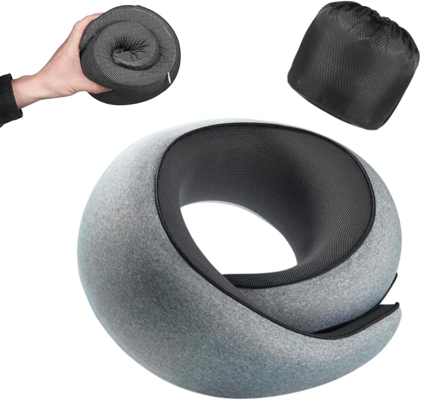 Travel Neck Pillow for Airplanes, Memory Foam Neck Pillow with Ergonomic 360° Support, Compact Design for Plane, Car & Office Travel Essentials, Gray