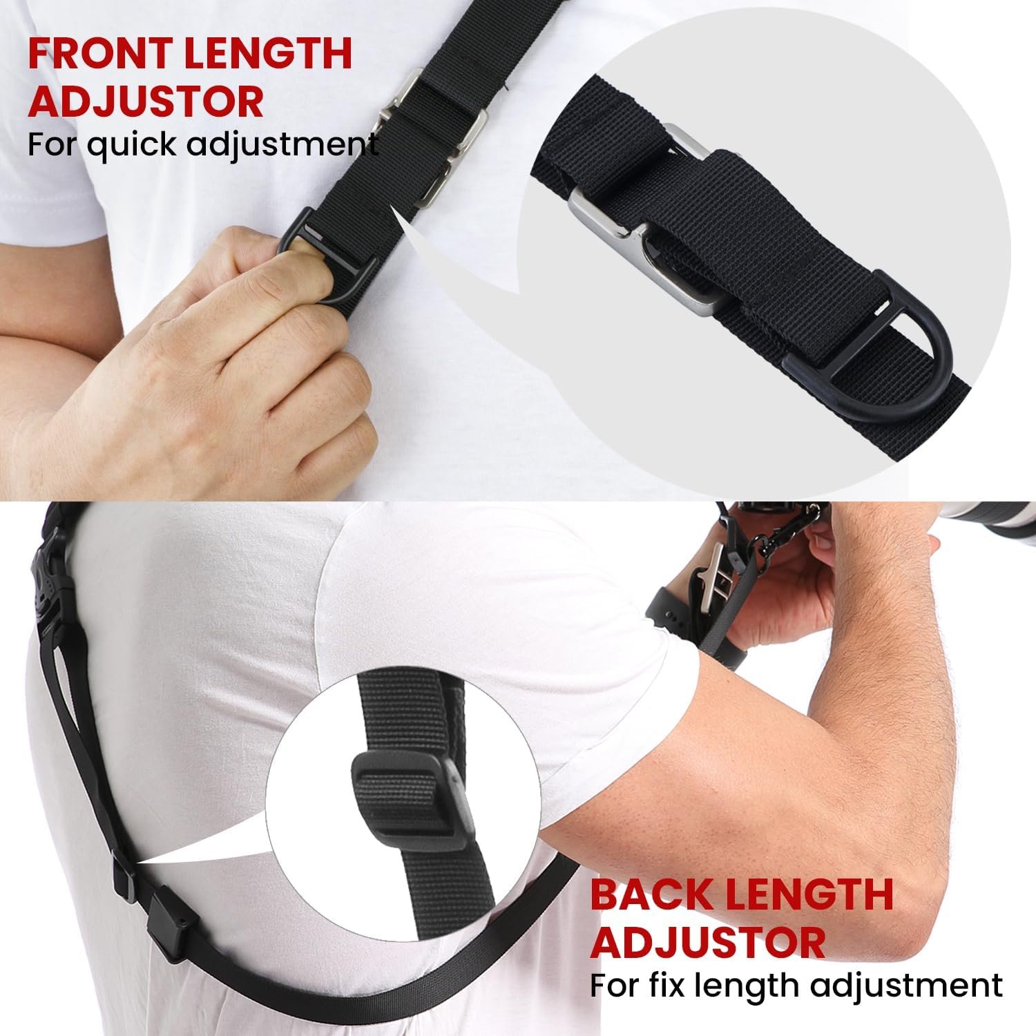 waka Rapid Camera Neck Strap with Quick Release and Safety Tether | Adjustable Camera Shoulder Sling Strap for Nikon Canon Sony Olympus DSLR Camera - Black - Image 4