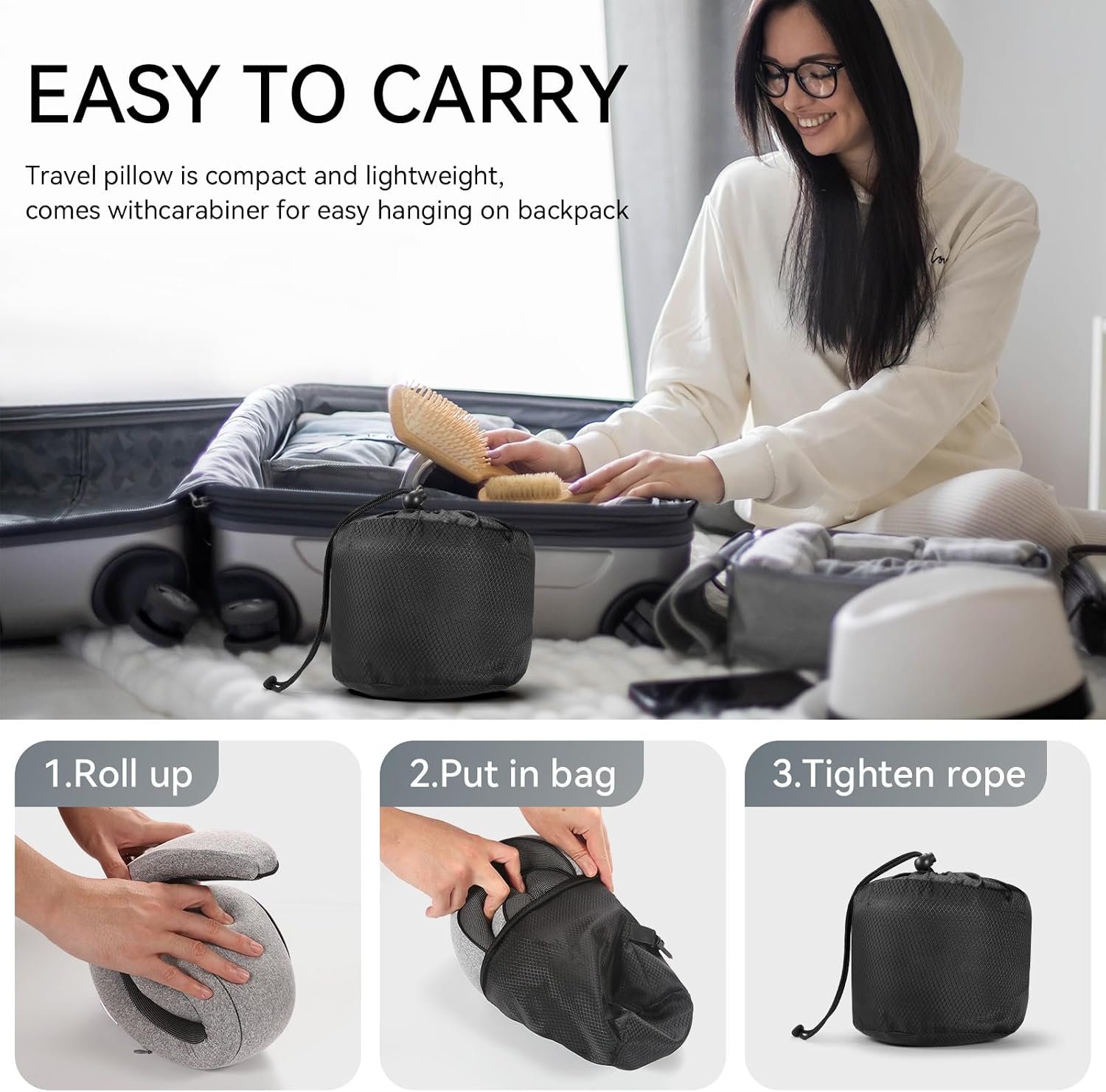 SZXYX Travel Pillows - 100% Pure Memory Foam Neck Pillow for Airplanes, Comfortable Breathable Cover, 360° Support Stowable Pillows for Sleeping, Car, Airport Travel Essentials Dark Gray - Image 5
