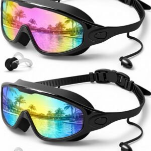 Swim Goggles 2 Pack, Wide View Anti Fog&UV Swimming Goggles for Audlt, No Leak Pool Beach Essentials for Men Women
