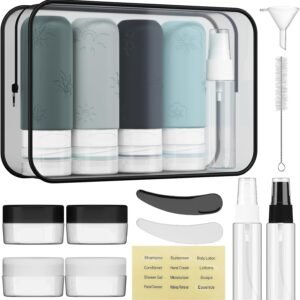 16 Pack Travel Bottles for Toiletries, Silicone TSA Approved-Containers for Toiletries,3oz Silicone Travel Bottles Set Leak Proof Refillable Liquid,Shampoo and Conditioner Travel Toiletry Bottles Grey