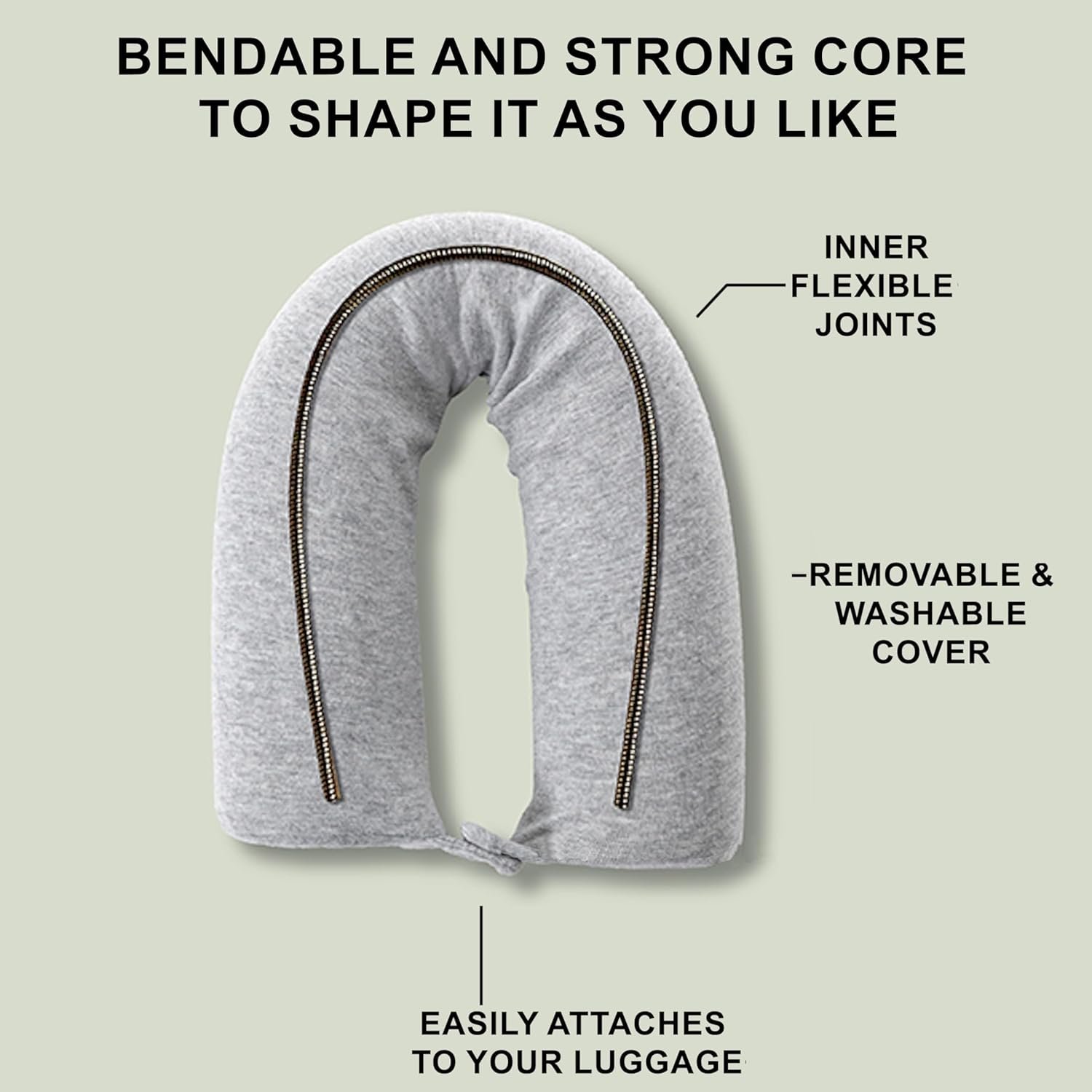 Dot&Dot Twist Memory Foam Travel Pillow, Bendable Neck Pillow for Airplane, Car and Home, 26-Inch Adjustable Roll with Washable Cotton Cover, Gray - Image 2