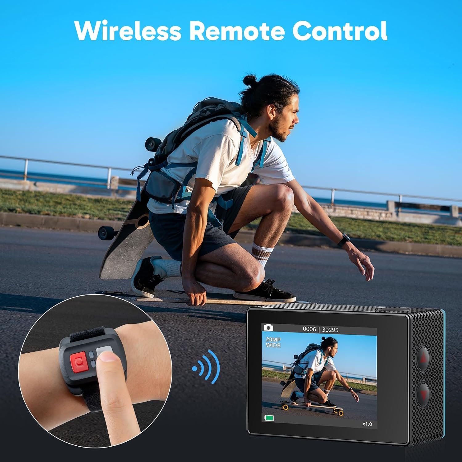 AKASO EK7000 4K30FPS 20MP WiFi Action Camera with EIS Ultra HD 131FT Waterproof Underwater Camera Remote Control 4X Zoom Support External Microphone Blue - Image 5