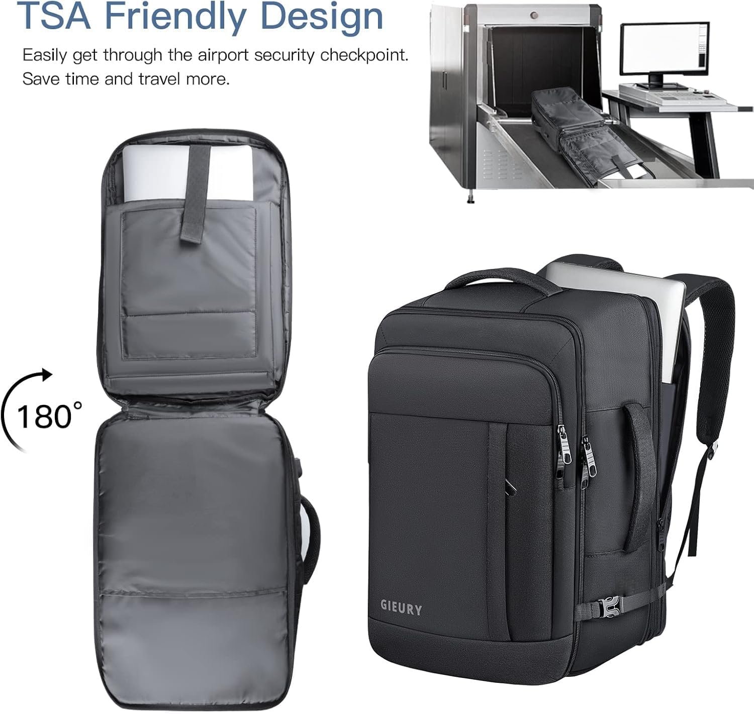 Carry On Backpack, Expandable Extra Large Travel Backpack for Men Women | 40L-50L Expandable, TSA Flight Approved, Shoe Compartment, Anti-Theft, Lightweight Weekender Backpack, Travel Gifts, Black - Image 4