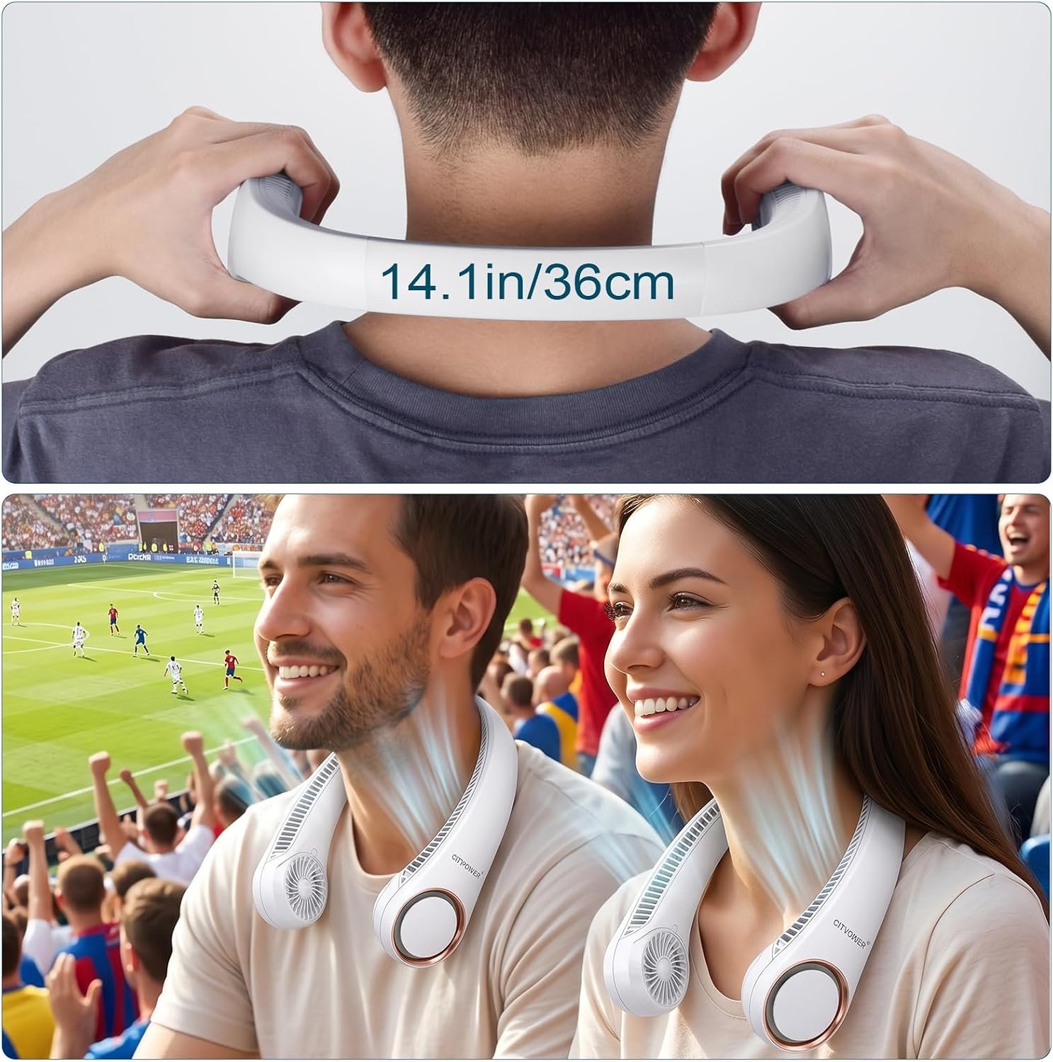 CIVPOWER Neck Fan: Portable Personal Neck Cooling Rechargeable Bladeless Fan - Hands Free 3 Speed 4000 mAh Battery USB Operated Wearable Headphone Design - Gift for Men Women Outdoor (White) - Image 9