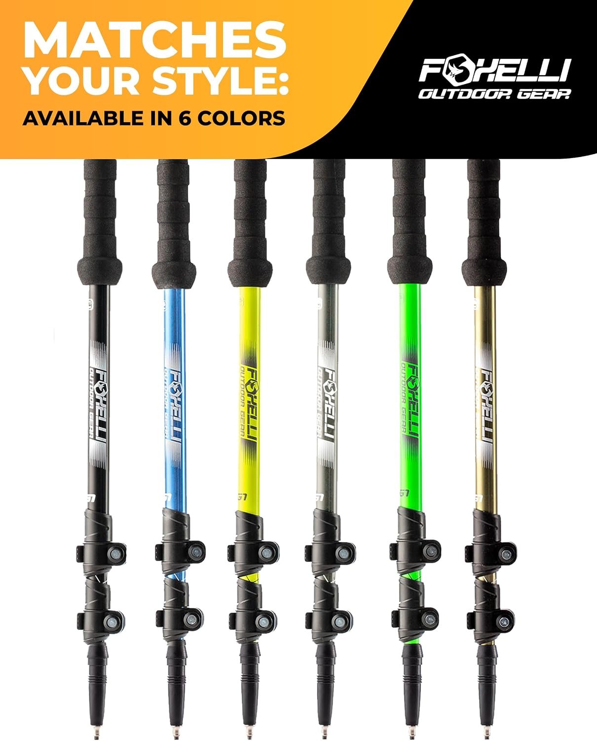 Foxelli Trekking Poles – Lightweight Collapsible Aircraft Grade Aluminum Hiking Poles with Cork Grips Quick Locks & All-Terrain Accessories – Pair of 2 - Image 9