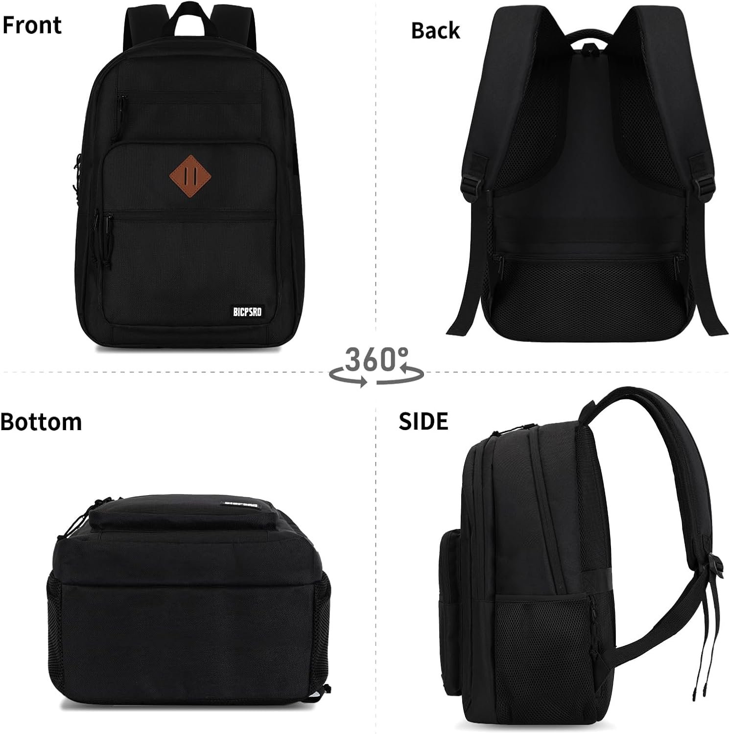 Classic School Backpack for Boys Girls Teens, Black Backpack for Men Women, 15.6 Inch Laptop Bookbag with Reinforced Straps for College High Middle School Work Business Book Bag - Image 7