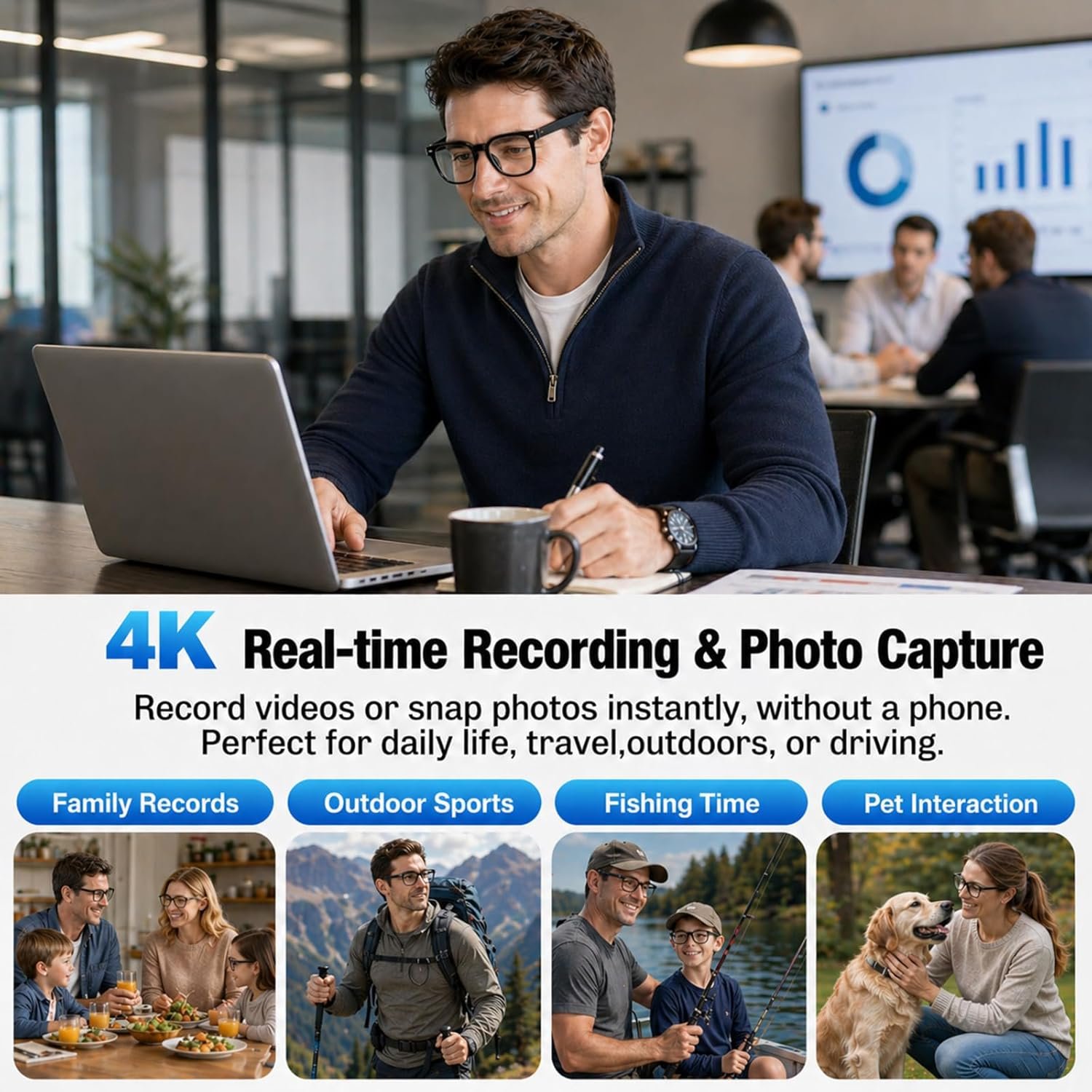AI Smart Glasses with Camera, 4K HD Video & Photo Capture, Real-Time Translation, Recording Glasses with AI Assistant, Open-Ear Audio, Object Recognition, Bluetooth, for Travel (Transparent Lens) - Image 3