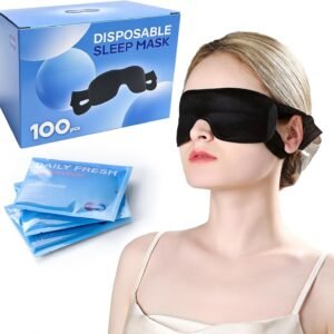 100 Packs Disposable Sleep Masks Bulk, Blackout Blindfolds for Men Women, Soft Eyemasks Adjustable for Sleeping Travel Yoga, Light Blocking Night Eye Mask for Party Games Team Building