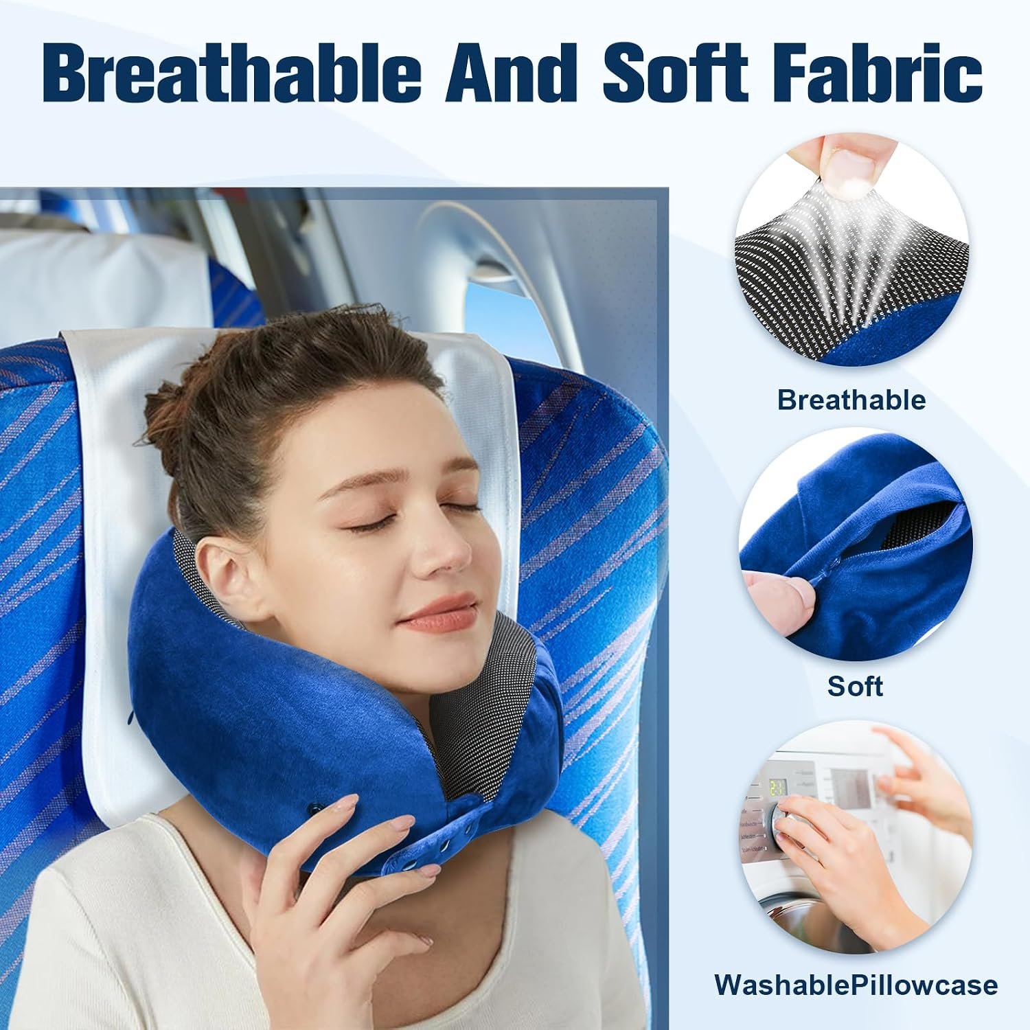 Cirorld Neck Pillow for Traveling, Travel Pillows for Airplanes Dark Blue | 100% Memory Foam Travel Neck Pillow, Adjustable Flight Pillow, Portable Plane Accessories with Eye Mask, Earplugs, Carry Bag - Image 6