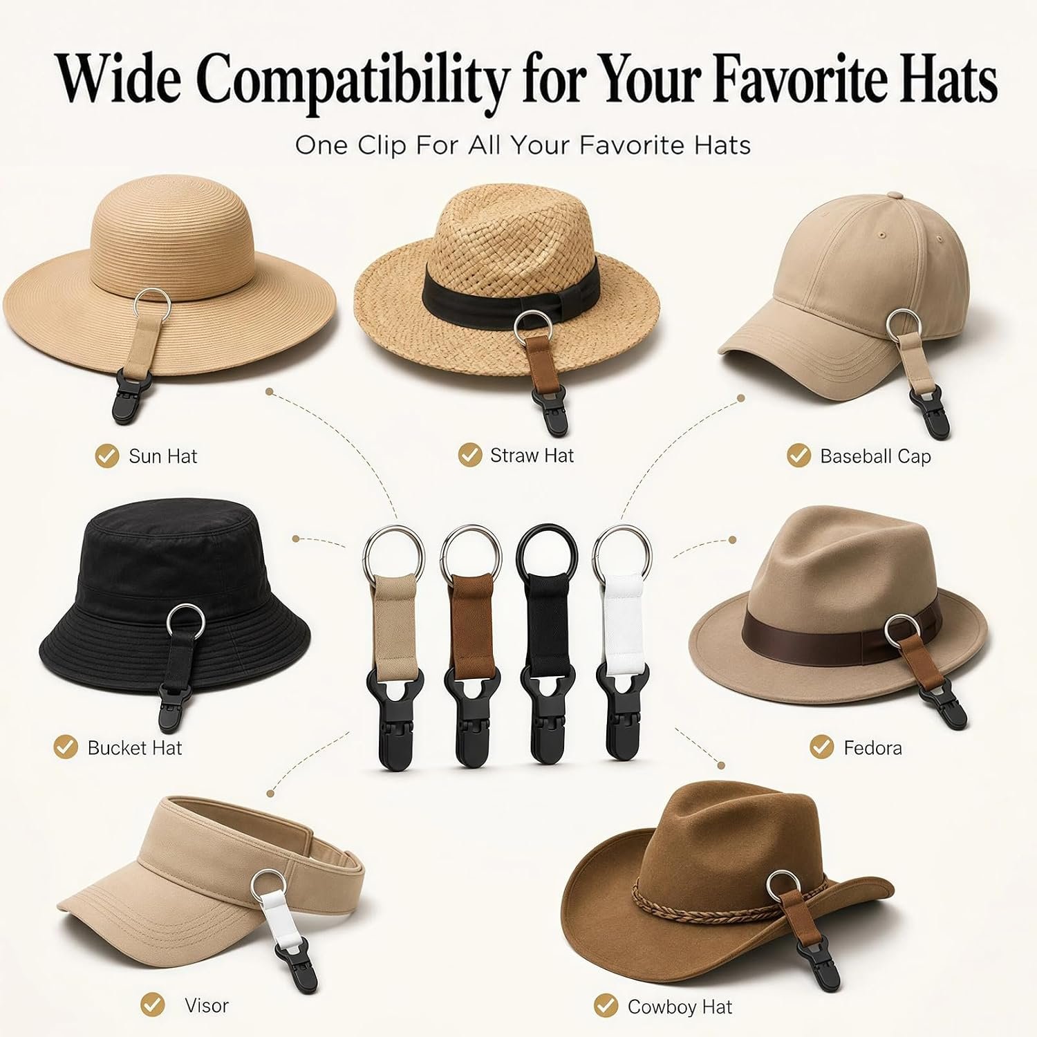 Hat Clip for Travel on Bag, 4 Pack Travel Hat Clip Holder for Backpack | Hands Free Hat Holder for Travel, Vacation Beach Cruise Essentials Accessory, Keep Hat Shaped, for Handbag Luggage - Image 5