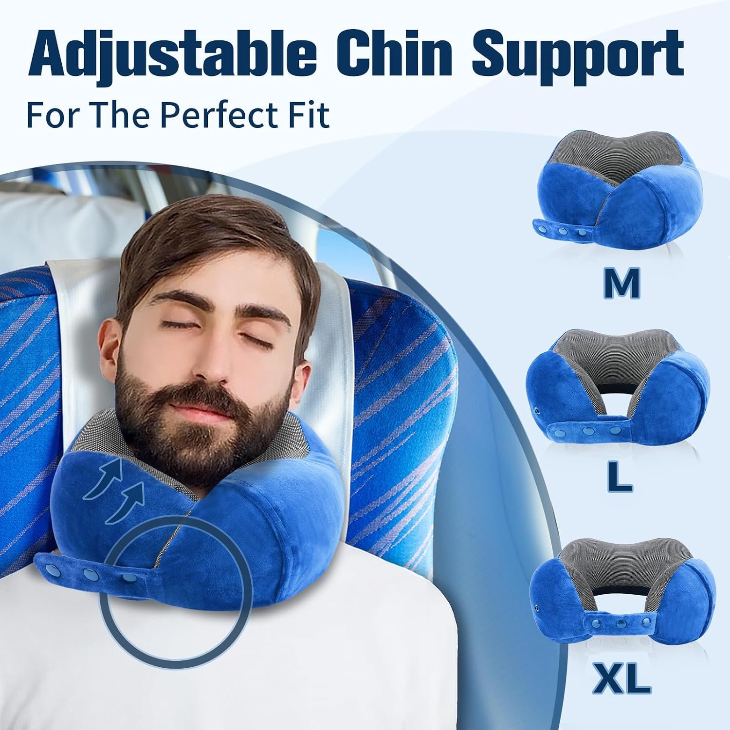 Cirorld Neck Pillow for Traveling, Travel Pillows for Airplanes Dark Blue | 100% Memory Foam Travel Neck Pillow, Adjustable Flight Pillow, Portable Plane Accessories with Eye Mask, Earplugs, Carry Bag - Image 2