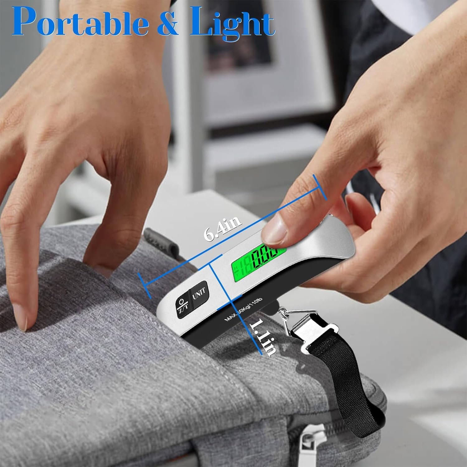 Luggage Scale, 110lb/50kg Portable Luggage Weight Scale, Silver | Unit Conversion,Automatic overload,Low battery warning modes,LED Display,for Weighing Luggage, Backpacks, Fruits and Pets - Image 6