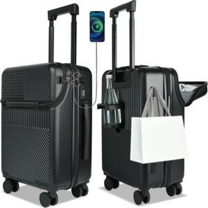 Carry on Luggage Airline Approved, Carry-on Luggage for The Business Trip with Front Pocket, 20 inch Hardshell PC Carry on Suitcases with Wheels, Combination Lock, Cup Holder and USB Port