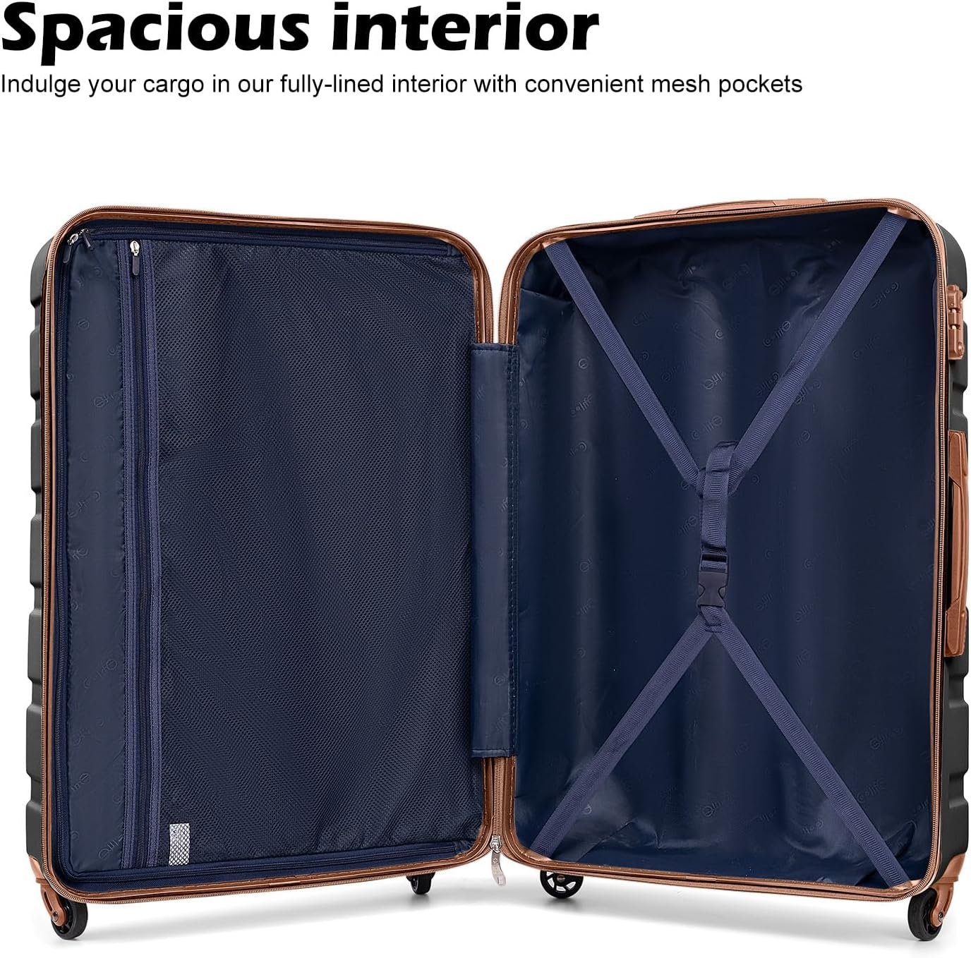 Coolife Luggage Set, Lightweight Durable Hardshell, 3 piece, Apricot Black | suitcase set with 360° Spinner Wheels, TSA-approved Lock, Checked Family Travel, 20/24/28 Inch - Image 5