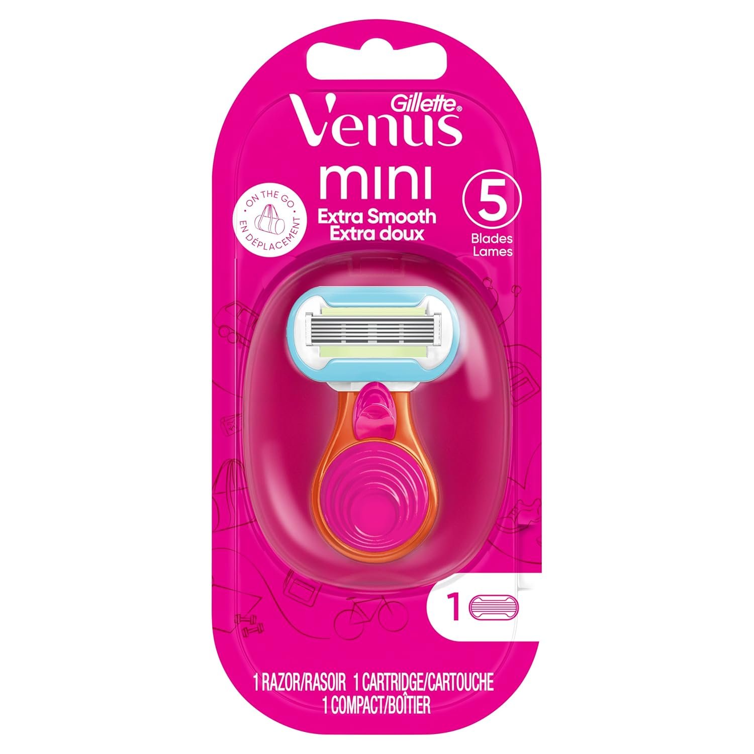 Gillette Venus Extra Smooth Travel Razor Kit for Women, Mini Handle + Refill + Case - Image 9